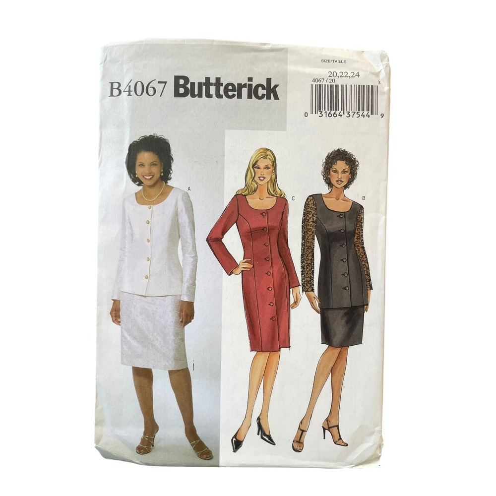 Butterick B4067 Jacket Dress Skirt Pattern Misses 8-24 Petite Button Front Scoop